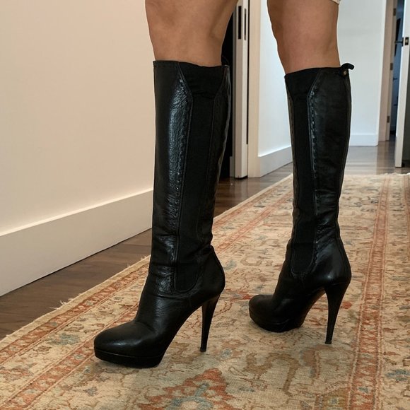 Yves Saint Laurent YSL Black Leather Platform Boots 37 - Picture 2 of 11